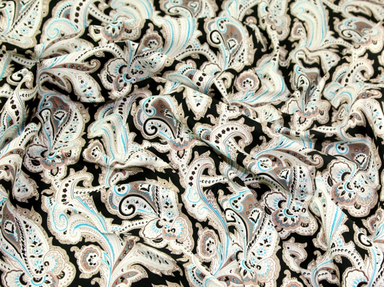 Cotton Lawn Fabric Black & Turquoise