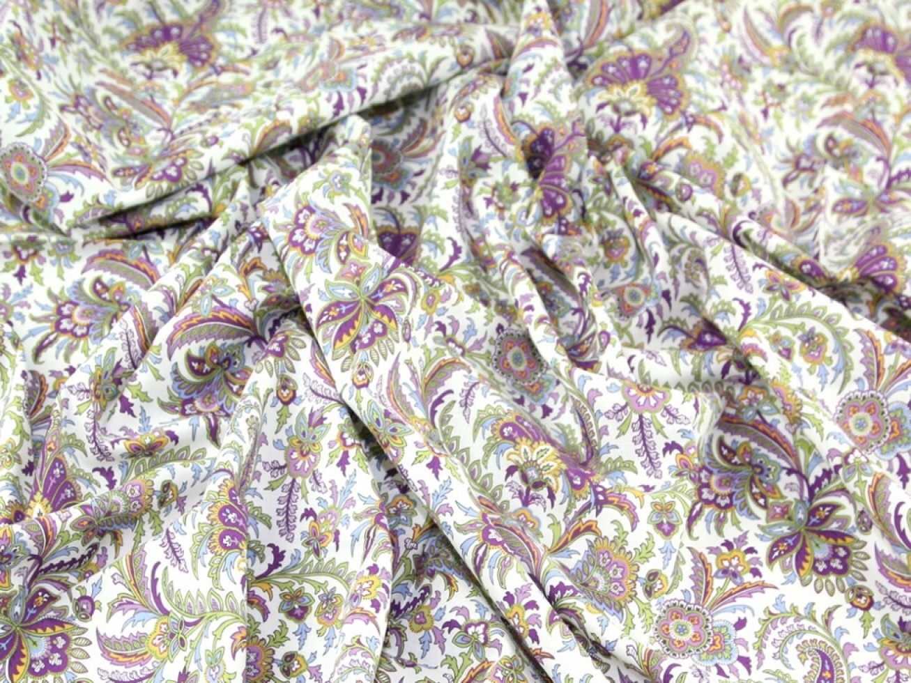 Cotton Lawn Fabric Purple & Green