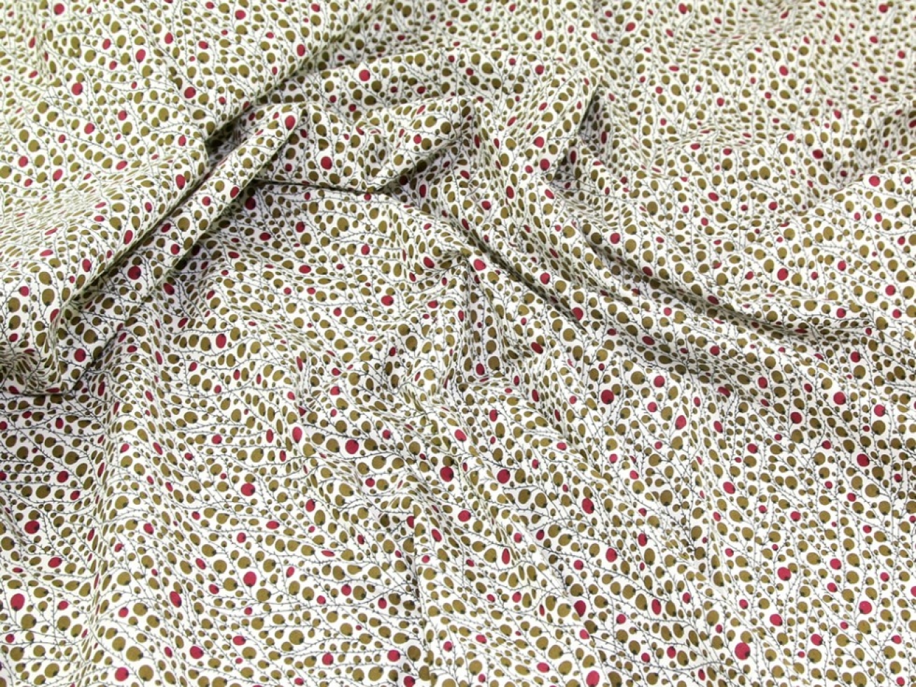 Cotton Lawn Fabric Olive & Wine