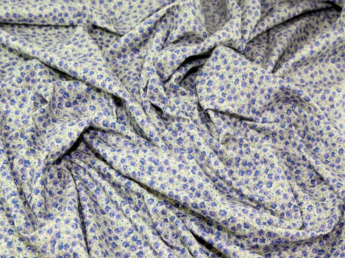 Cotton Lawn Fabric Blue & Mauve