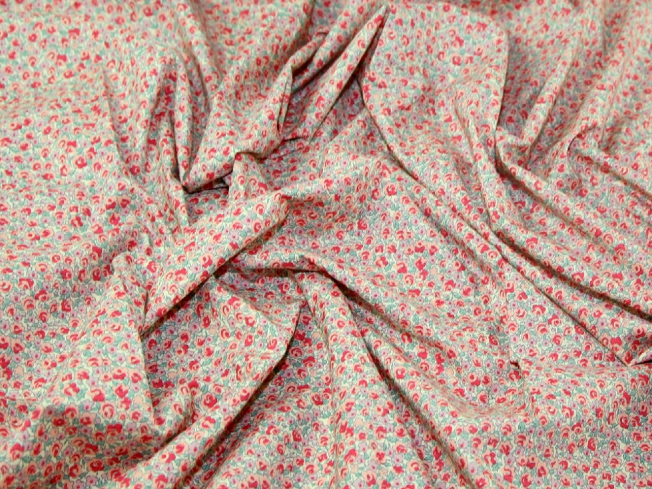 Cotton Lawn Fabric Red & Peach