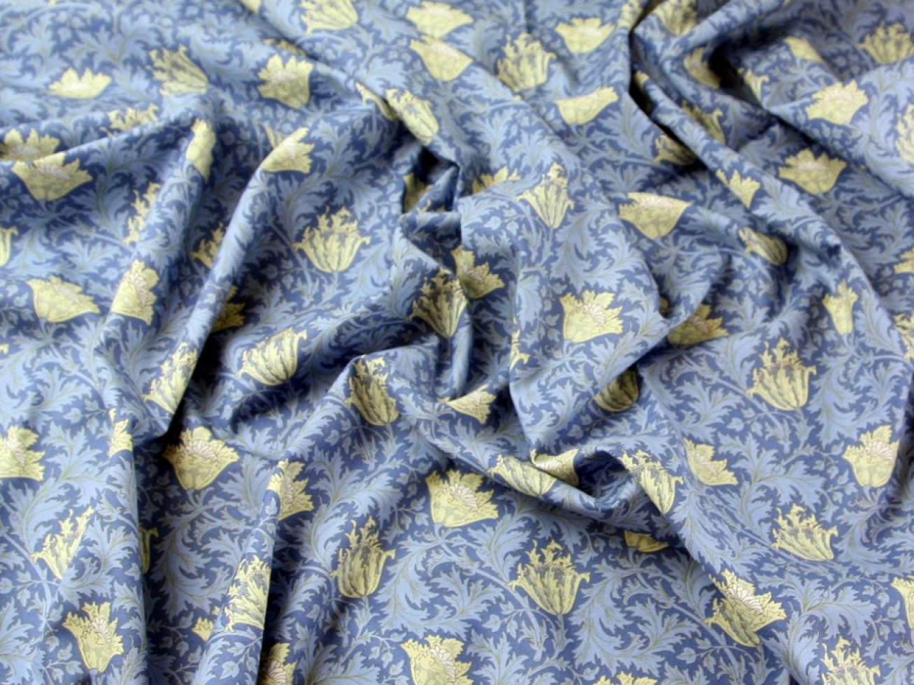 Cotton Lawn Fabric Blue/Denim/Cream