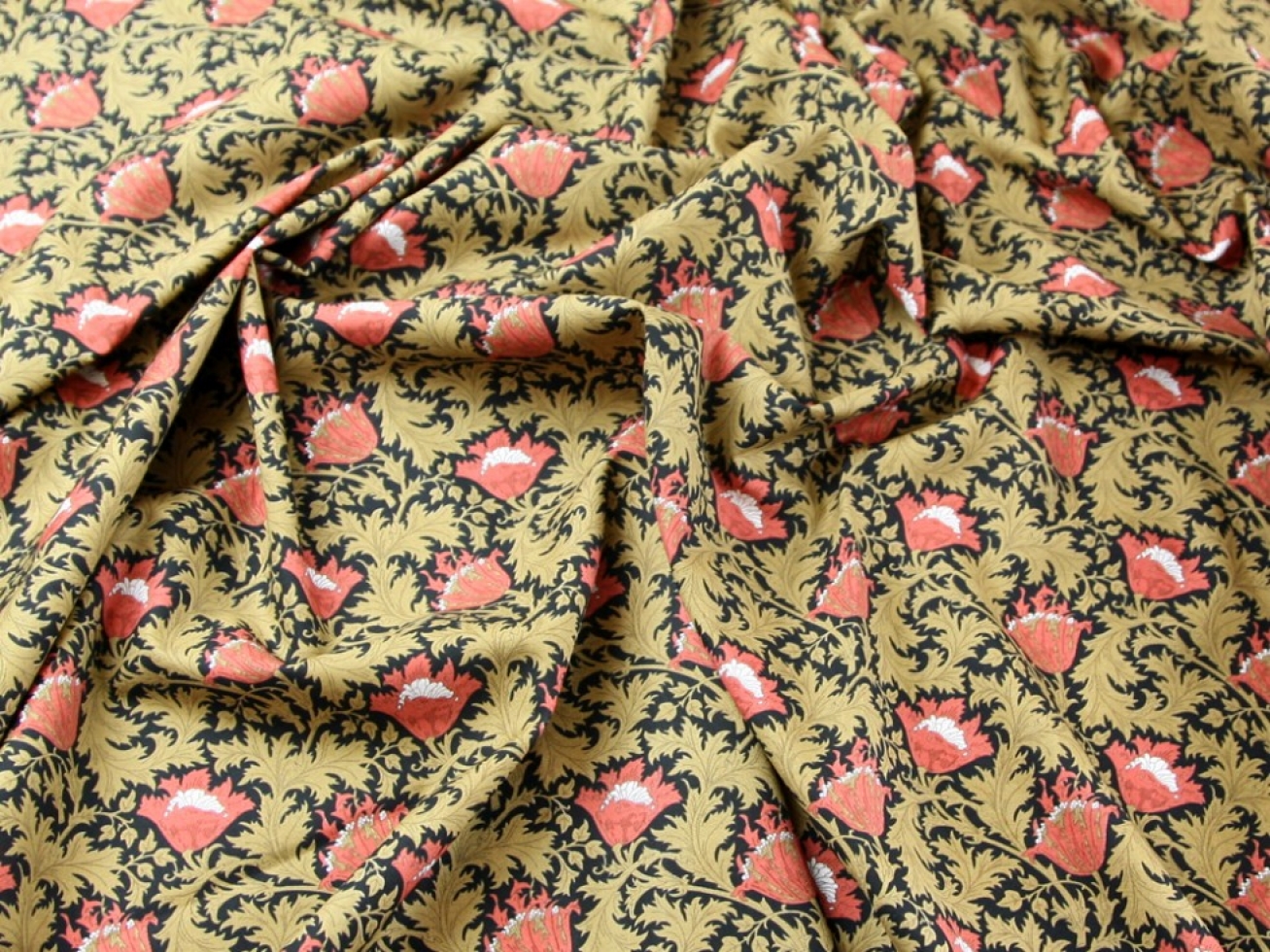 Cotton Lawn Fabric Black/Rust/Bronze