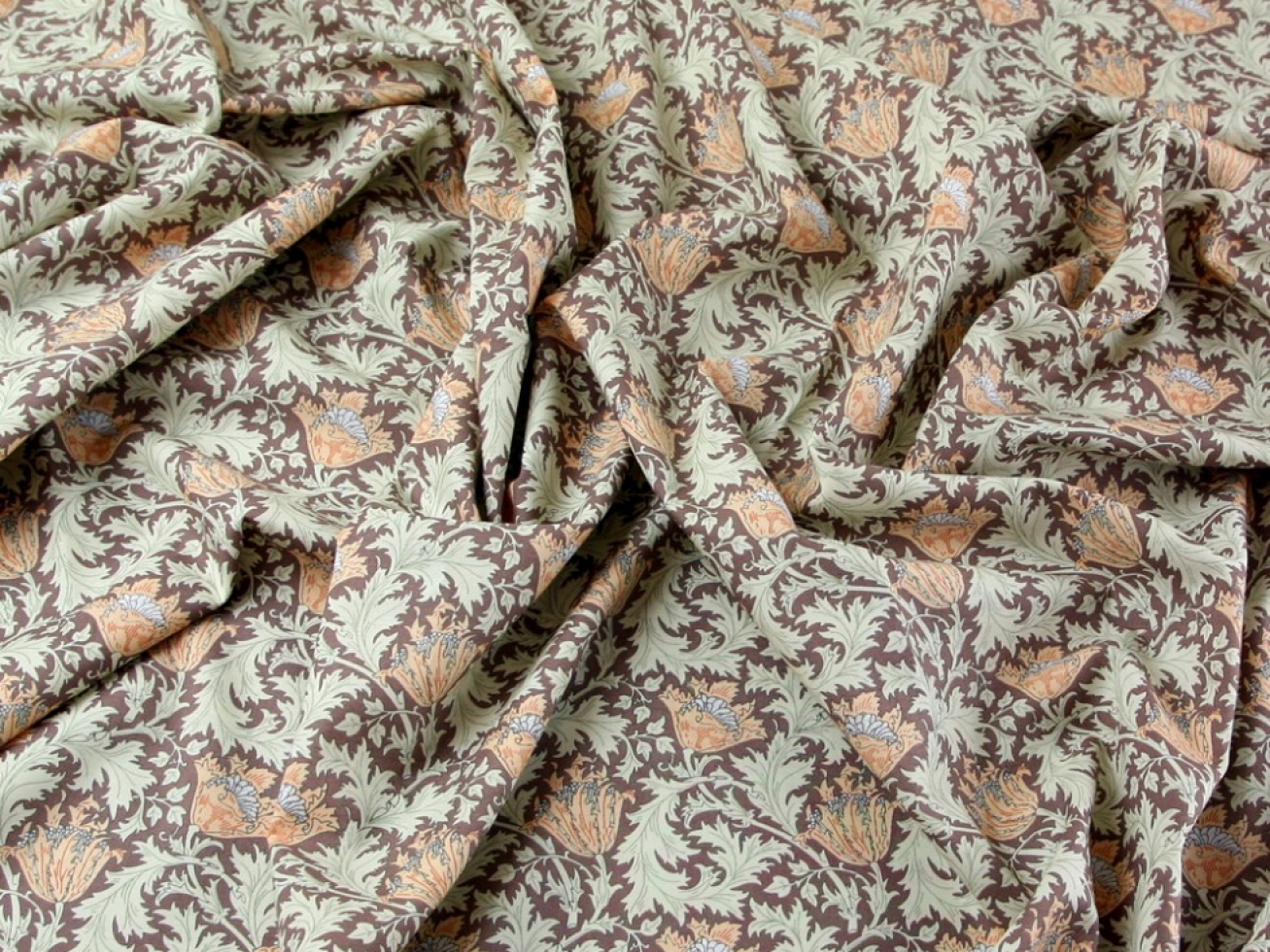 Cotton Lawn Fabric Brown/Cream/Apricot