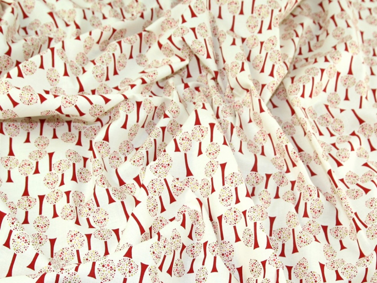 100% Cotton Poplin Fabric Cream & Red