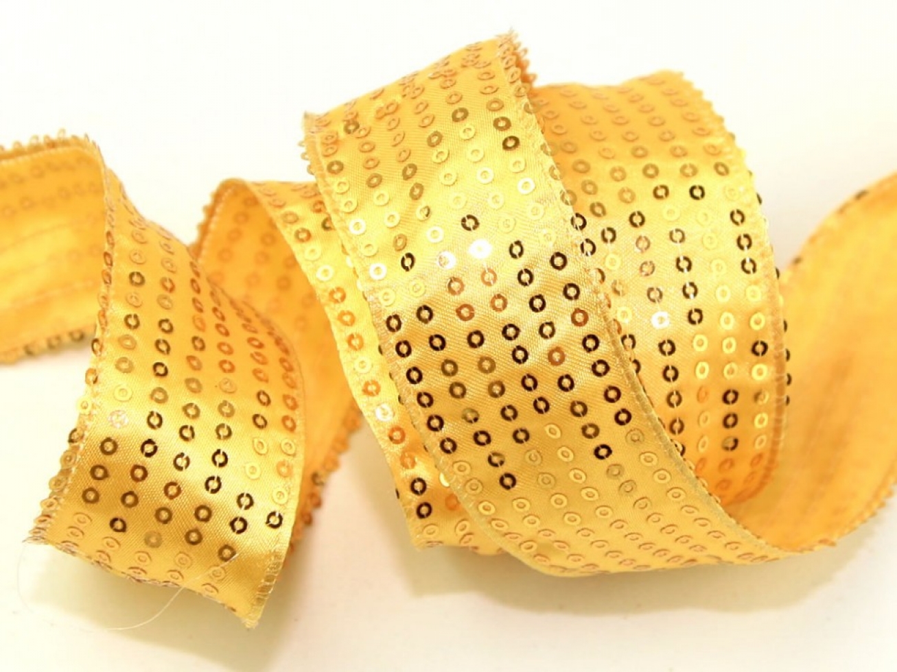 Wired Edge Sequin Ribbon Gold