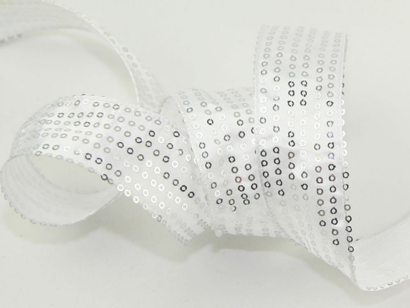 Wired Edge Sequin Ribbon Silver