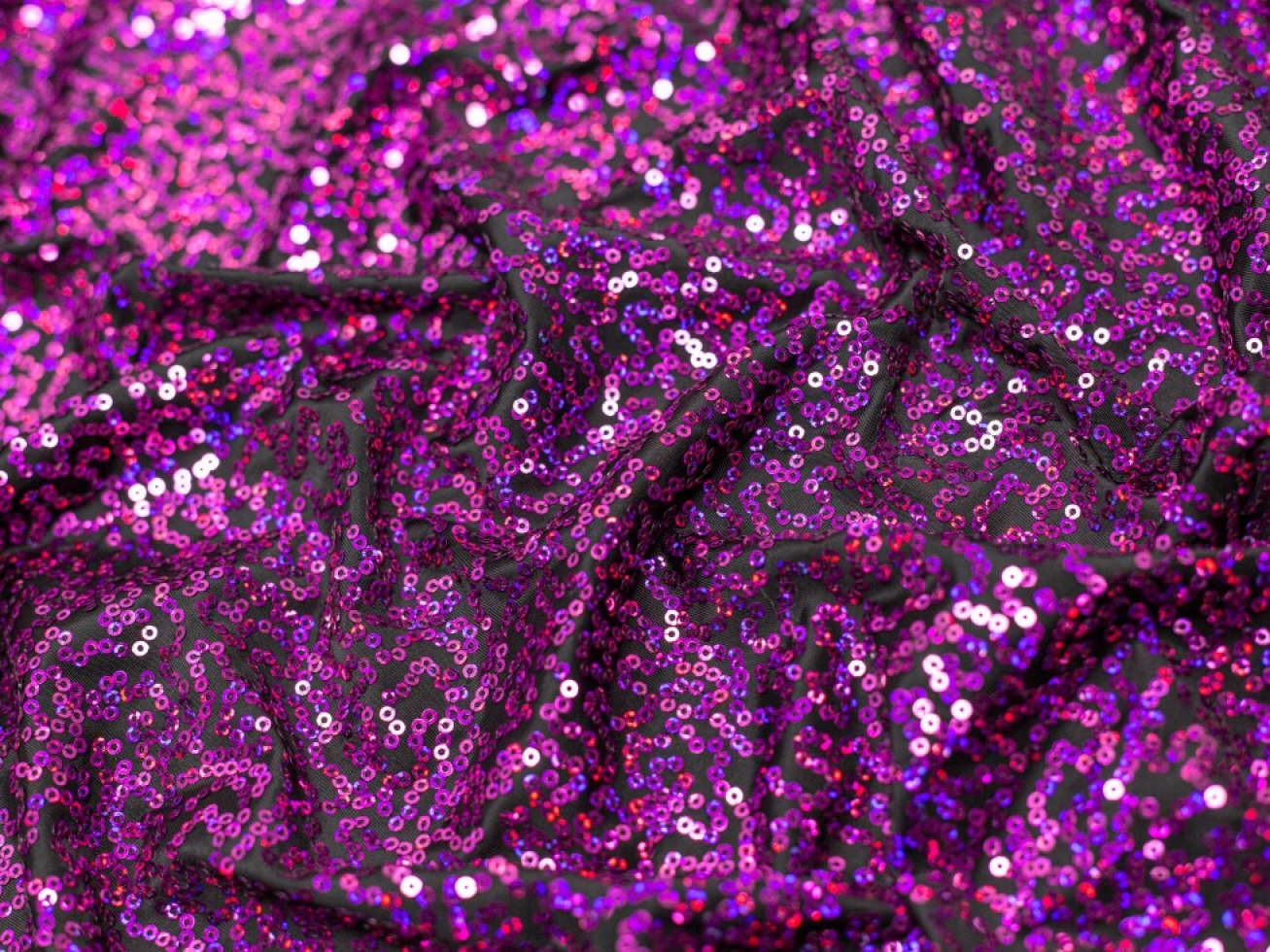 Minerva Core Range Sequin ITY Silky Stretch Knit Fabric Black & Magneta