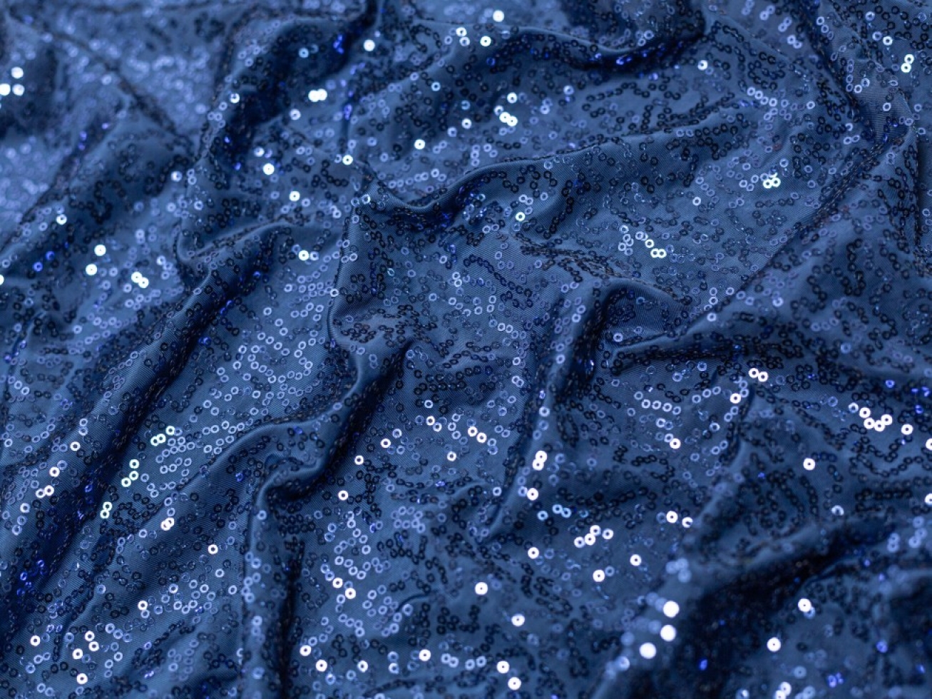 Minerva Core Range Sequin ITY Silky Stretch Knit Fabric Navy Blue