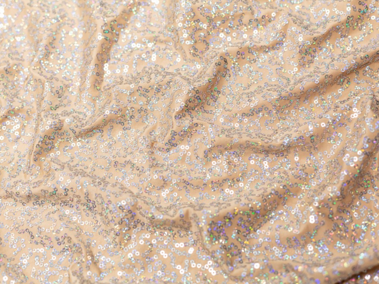 Minerva Core Range Sequin ITY Silky Stretch Knit Fabric Beige Silver