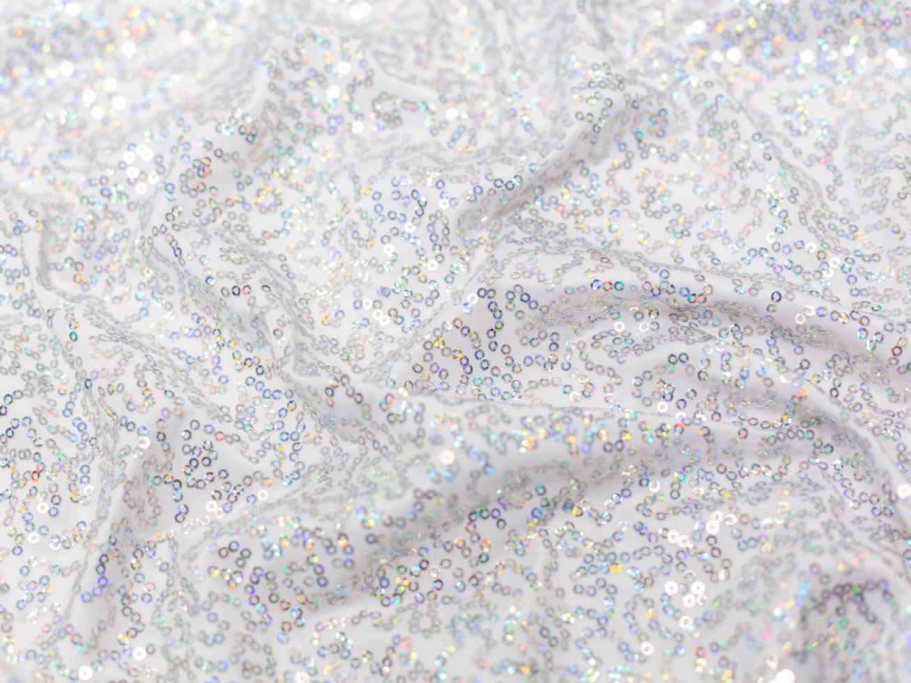 Minerva Core Range Sequin ITY Silky Stretch Knit Fabric White Silver