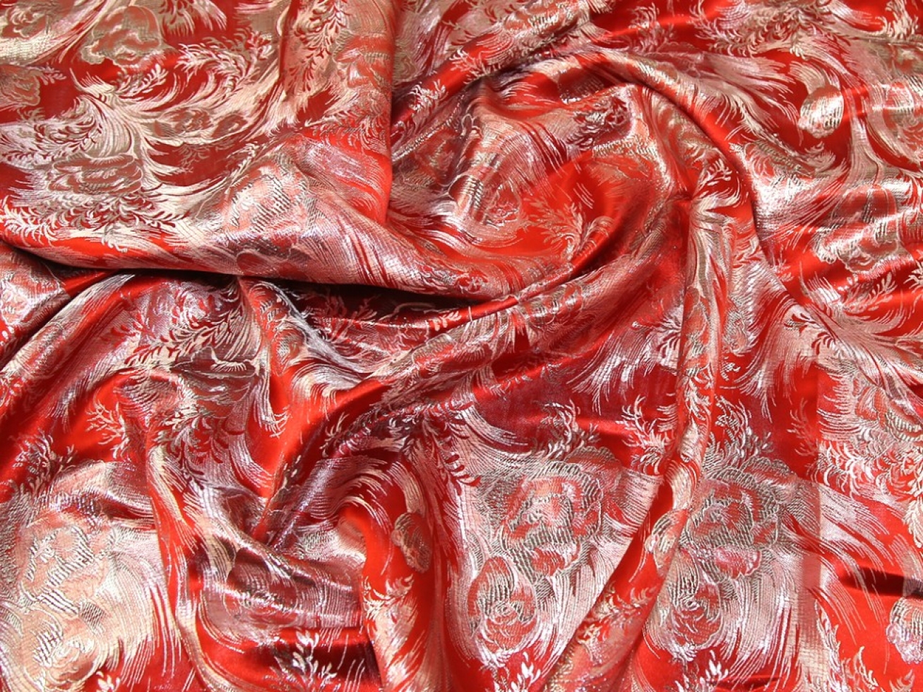 Metallic Woven Brocade Fabric Red