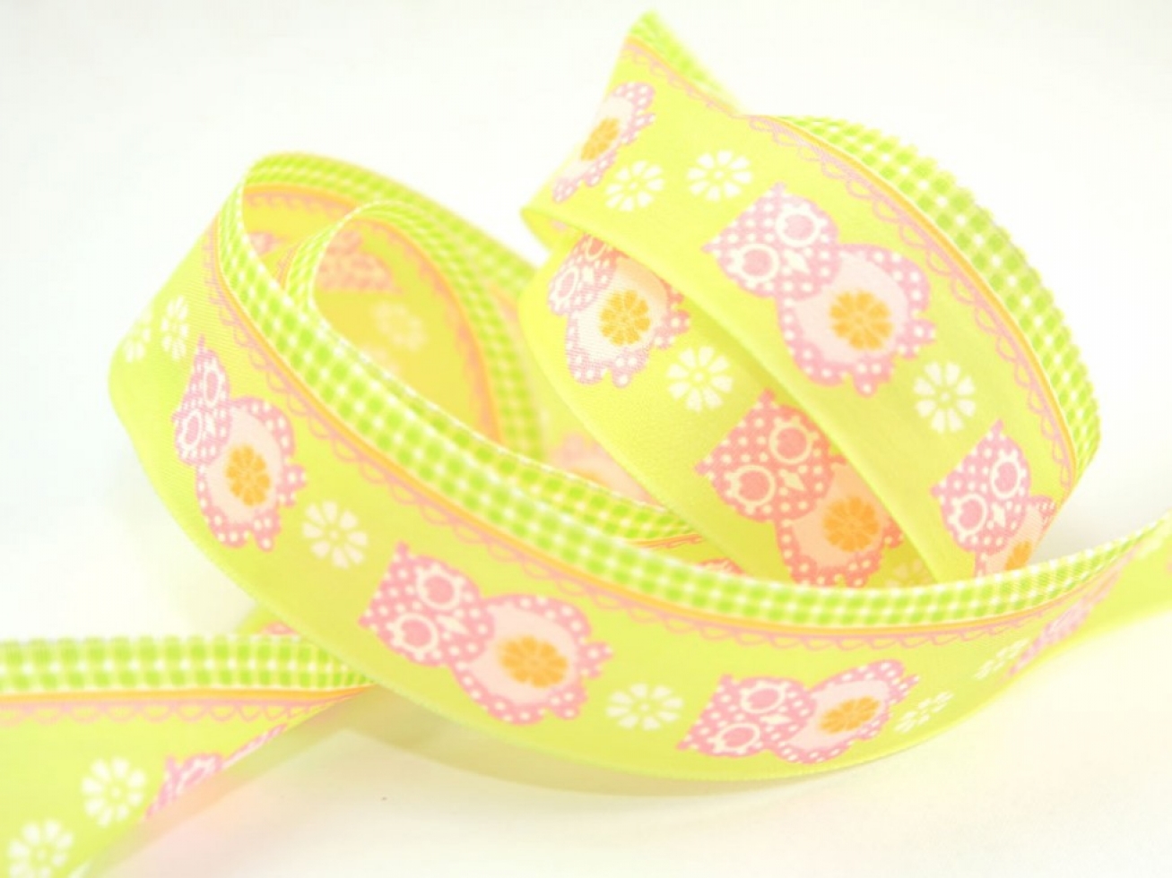 Owl Wired Ribbon Pink/Green