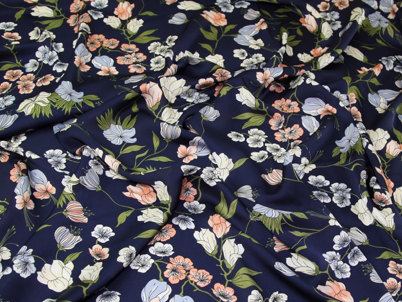 Charmeuse Silky Satin Fabric Navy Blue