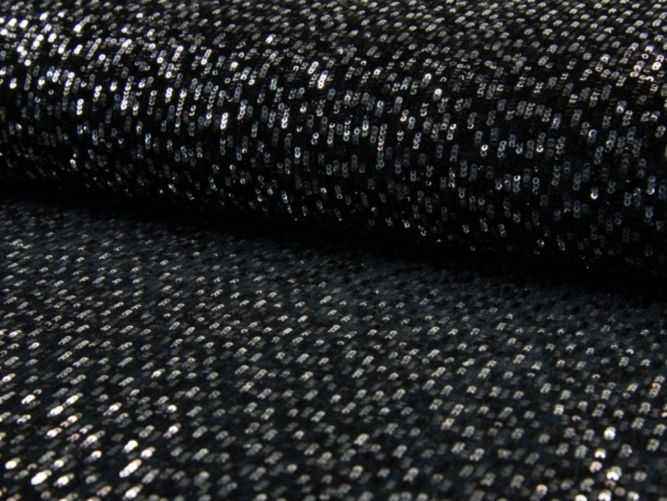 Sequin Velvet Stretch Knit Fabric Black & Silver