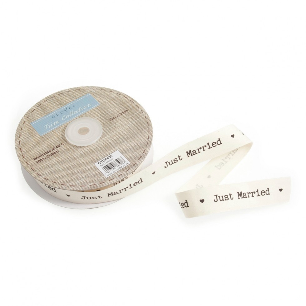 Just Married Wedding Ribbon Natural