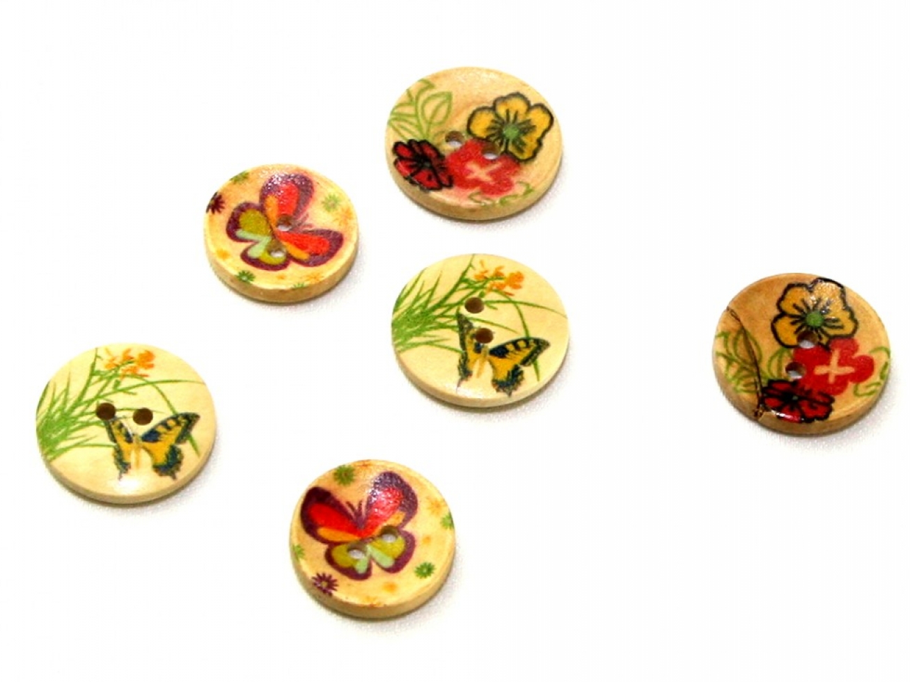 Painted Wood Buttons Multicoloured