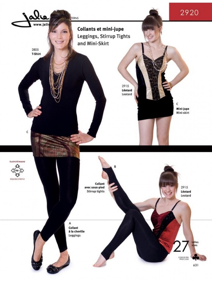 Jalie Paper Sewing Pattern 2920 Leggings Stirrup Tights & Skirt