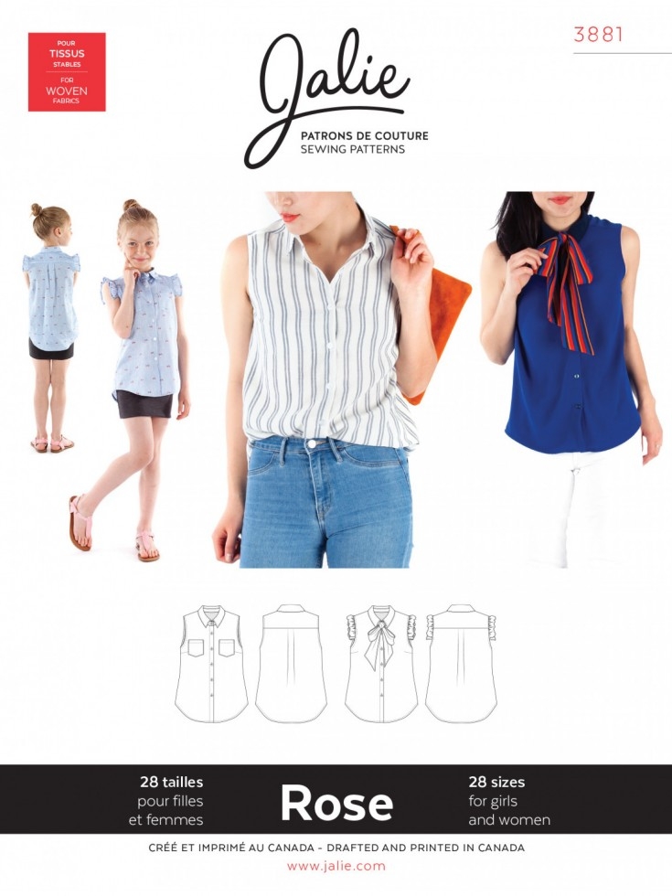 Jalie Paper Sewing Pattern 3881 Rose Button Down Shirt