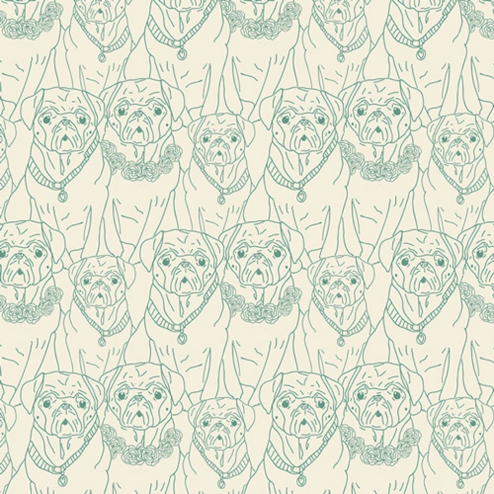 Art Gallery Fabrics Joie de Vivre Cotton Jersey Stretch Knit Fabric Pug Ville Vert