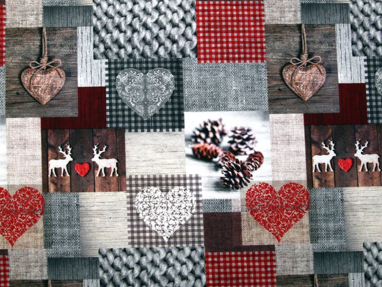 Stof France 100% Cotton Fabric Red & Grey