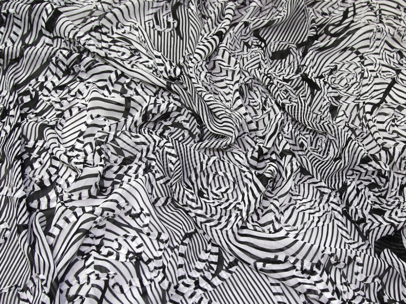 Embroidered Sheer Chiffon Fabric Black & White
