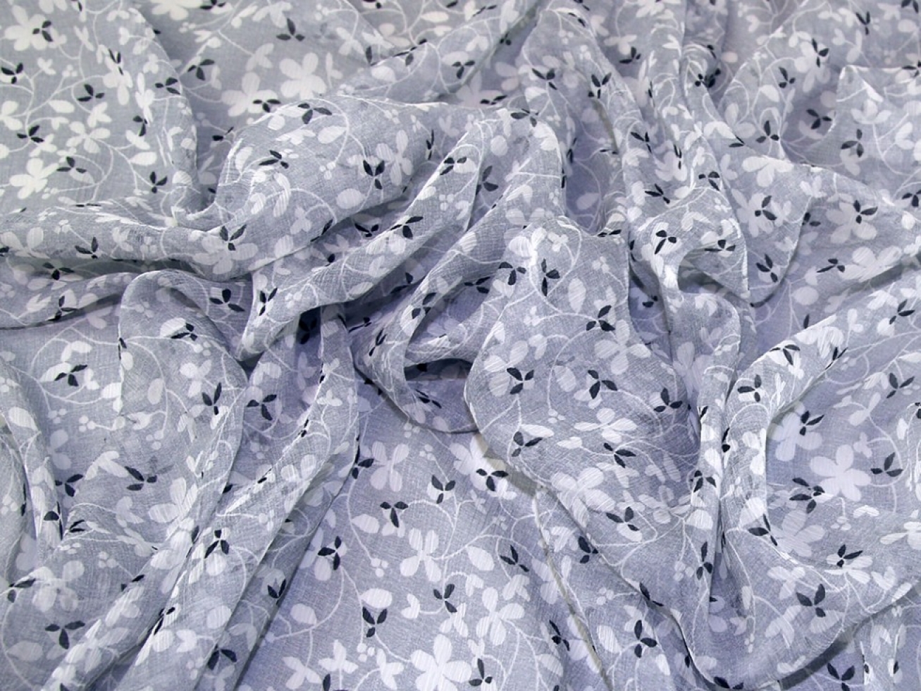 Silk Crinkle Sheer Chiffon Fabric Silver Grey