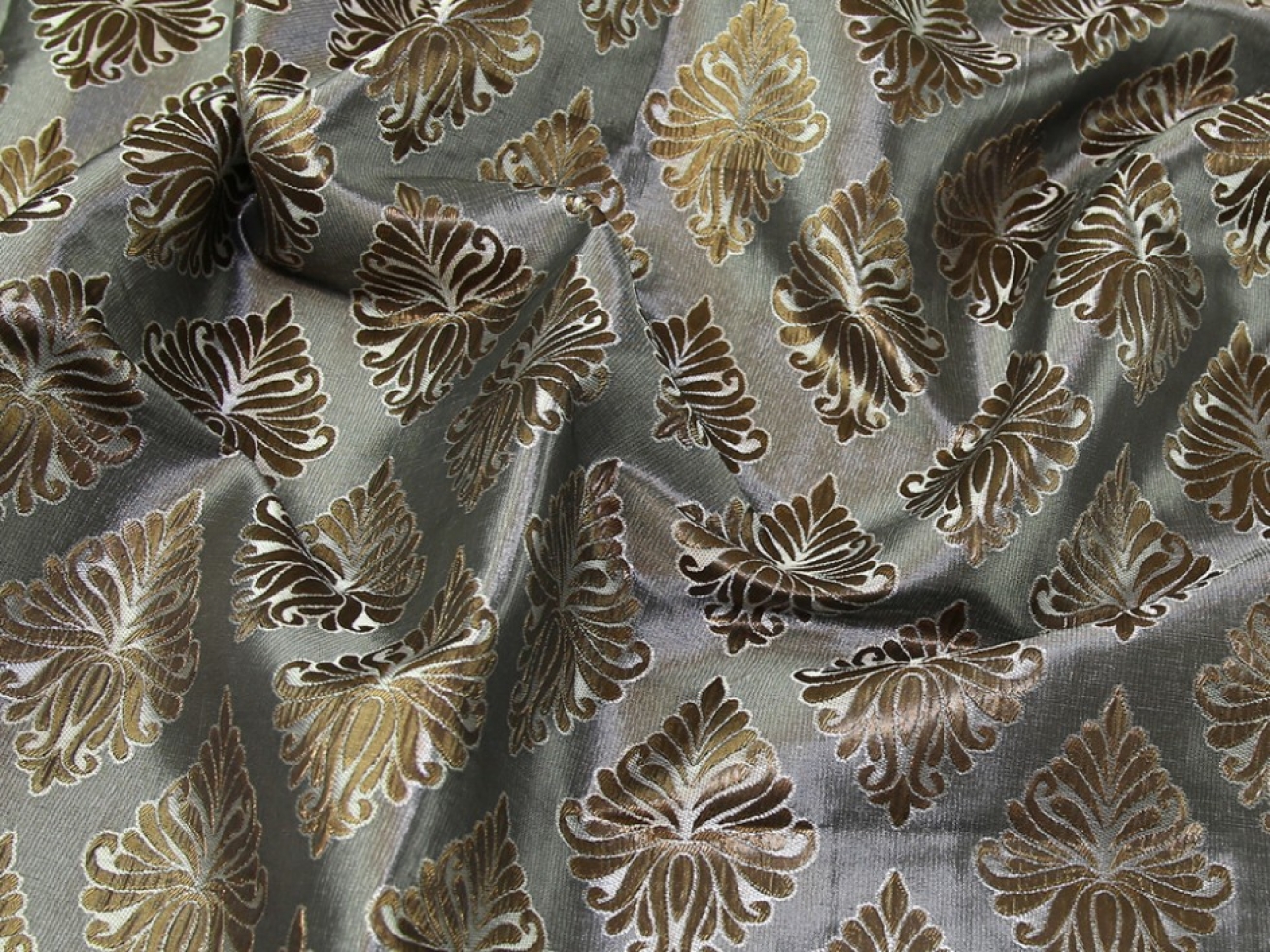 Metallic Woven Brocade Fabric Silver & Bronze