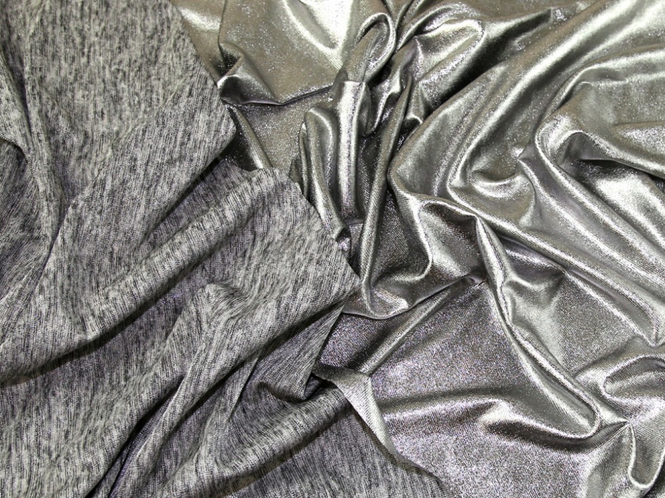 Lurex Sweater Knit Stretch Fabric Silver & Marl Grey