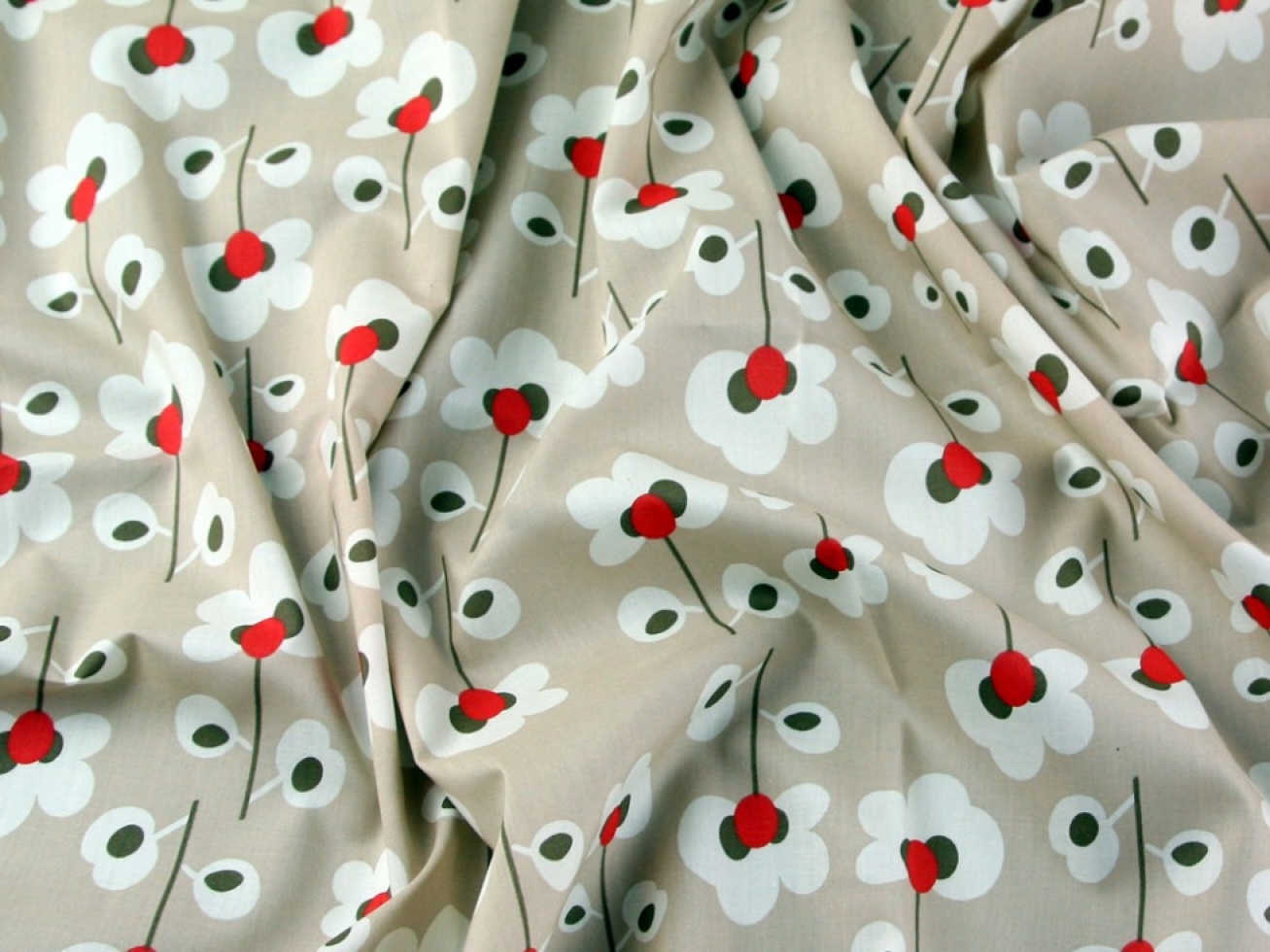 Cotton Lawn Fabric Coral & Beige