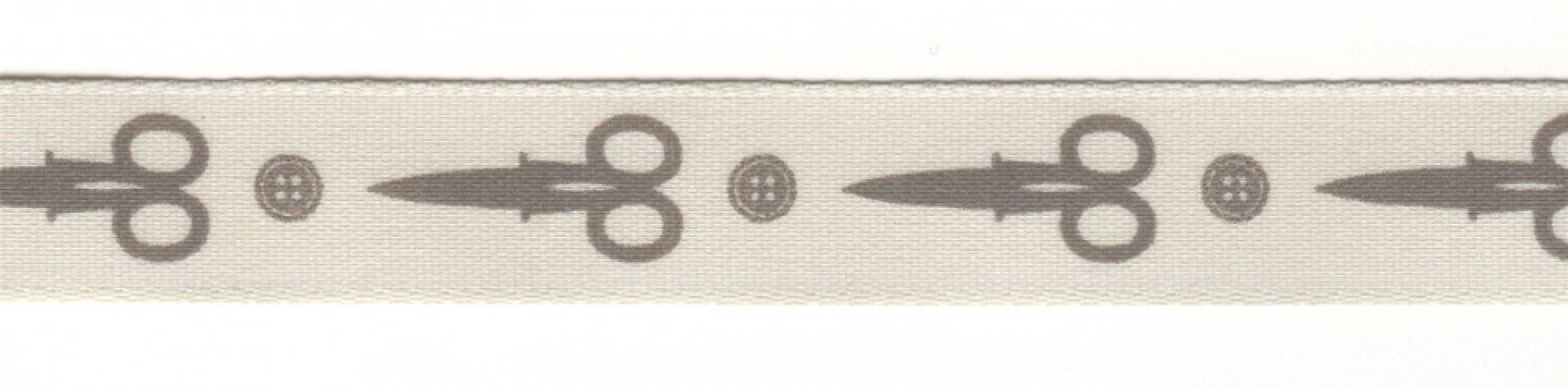 Berisfords Scissors & Buttons Ribbon 1 Elephant Grey