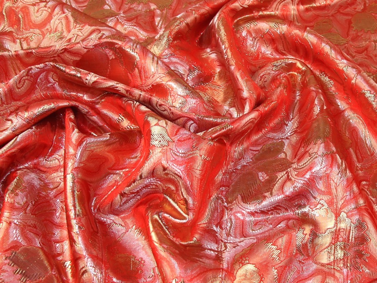 Metallic Woven Brocade Fabric Coral