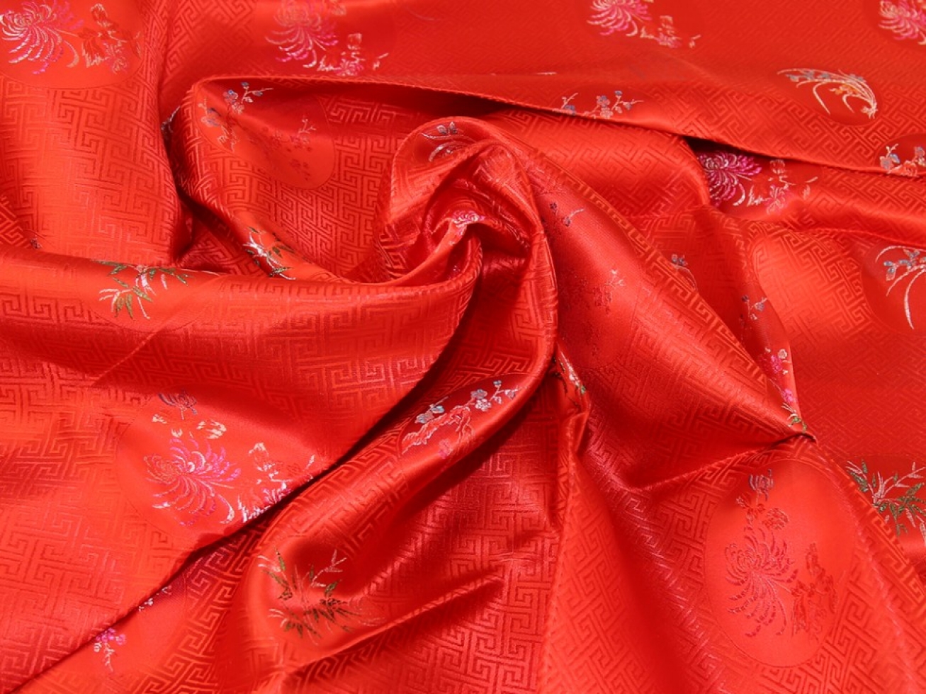 Metallic Woven Brocade Fabric Red