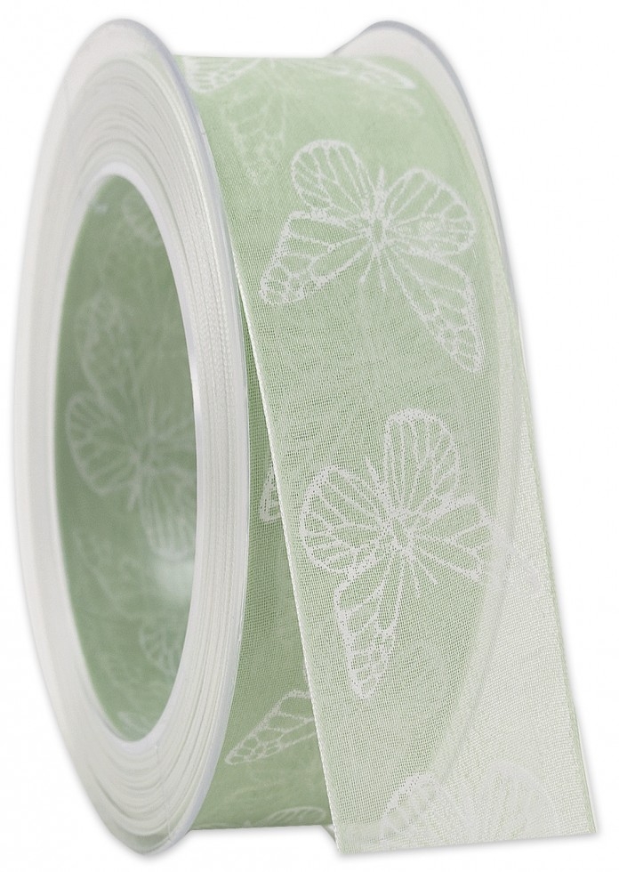 Butterfly Print Ribbon Mint Green