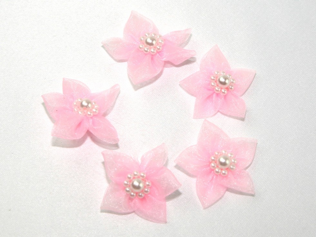 Organza Ribbon Flowers Pale Pink