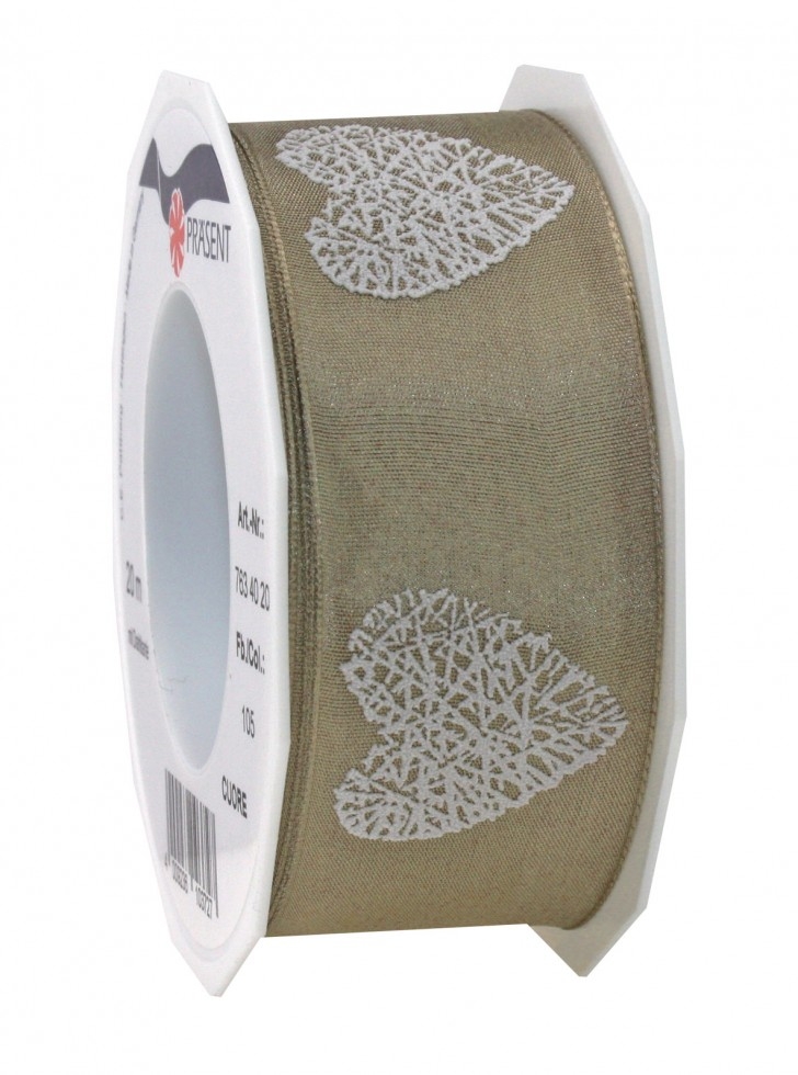 Heart Embossed Ribbon Beige