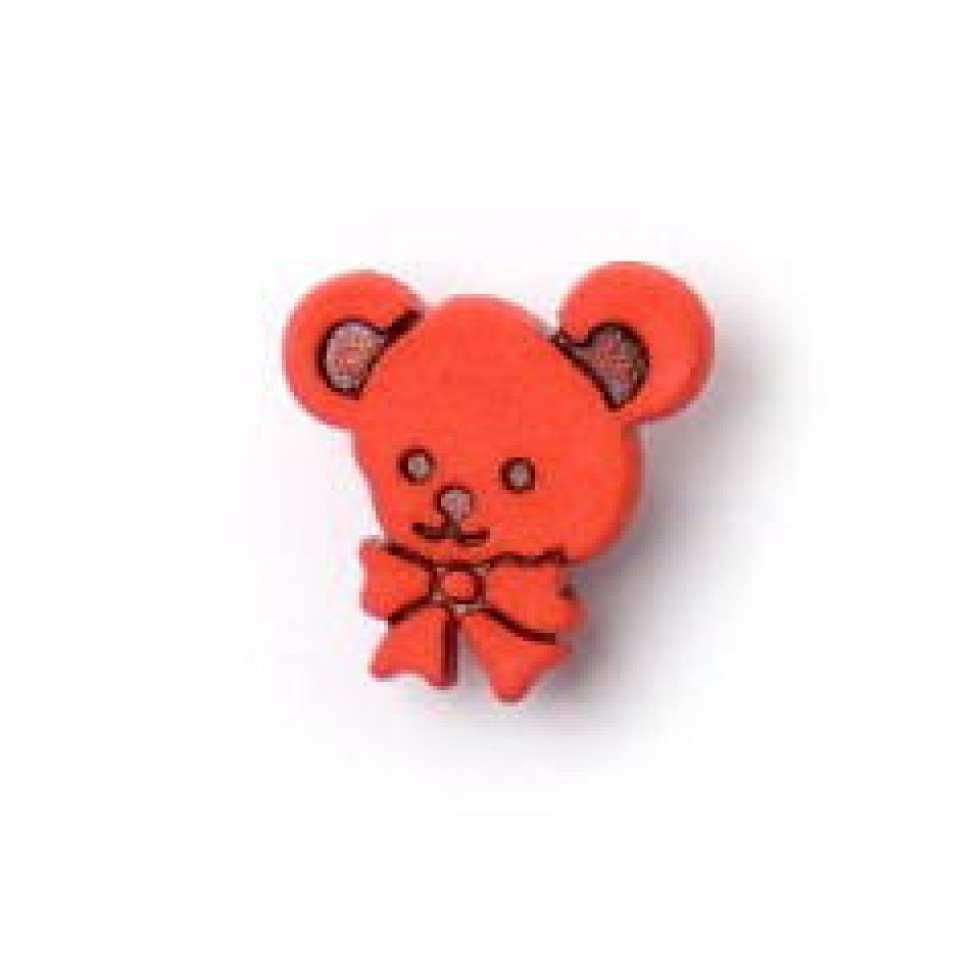 Crendon Teddy Face With Bow Buttons Red