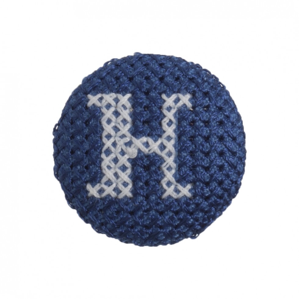 Trimits Cross Stitch Alphabet Buttons White on Blue Letter H