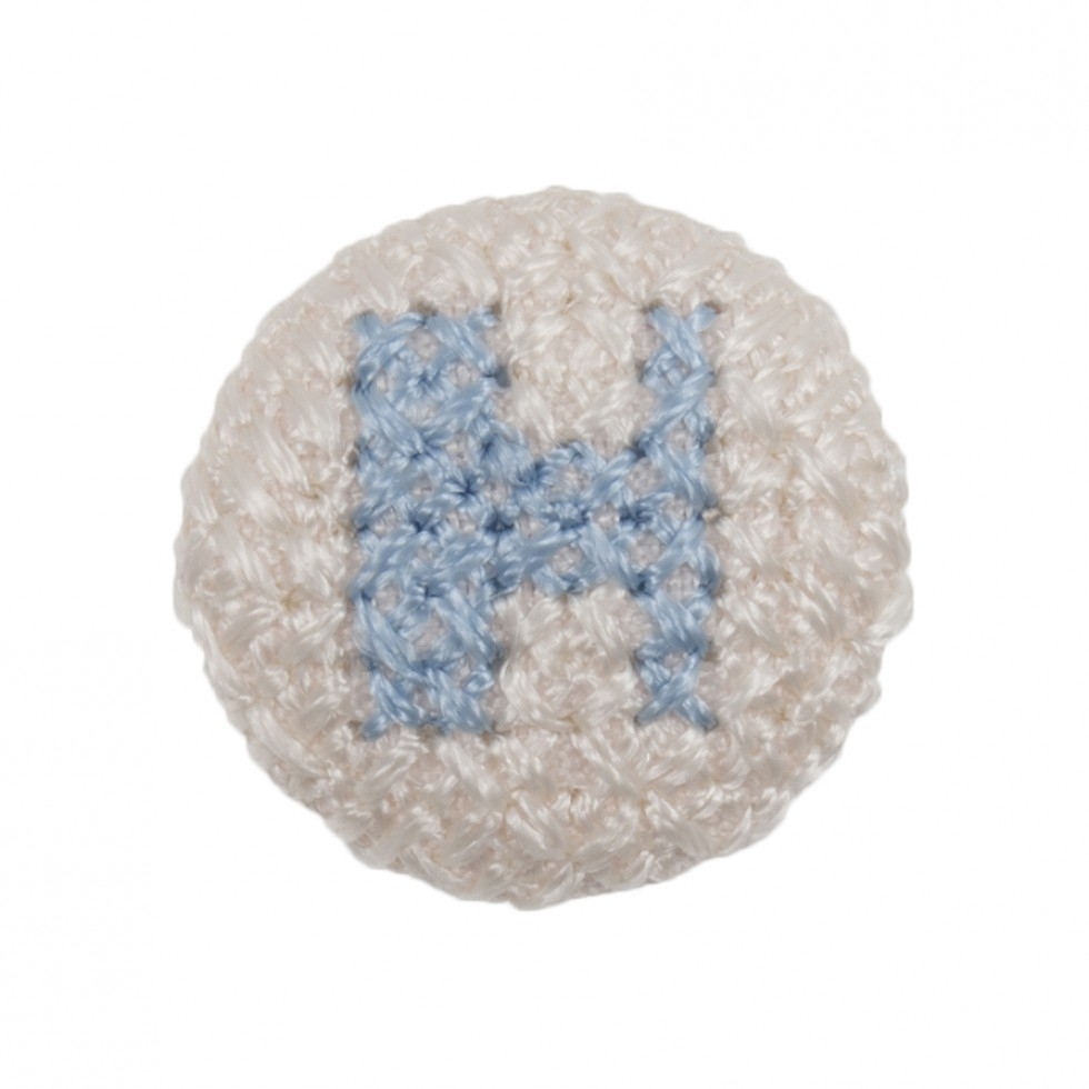 Cross Stitch Alphabet Buttons Light Blue on Ivory Letter H