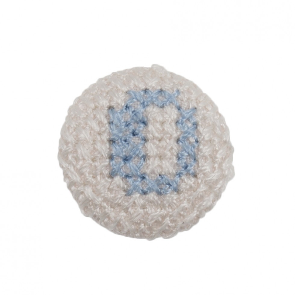 Cross Stitch Alphabet Buttons Light Blue on Ivory Letter O