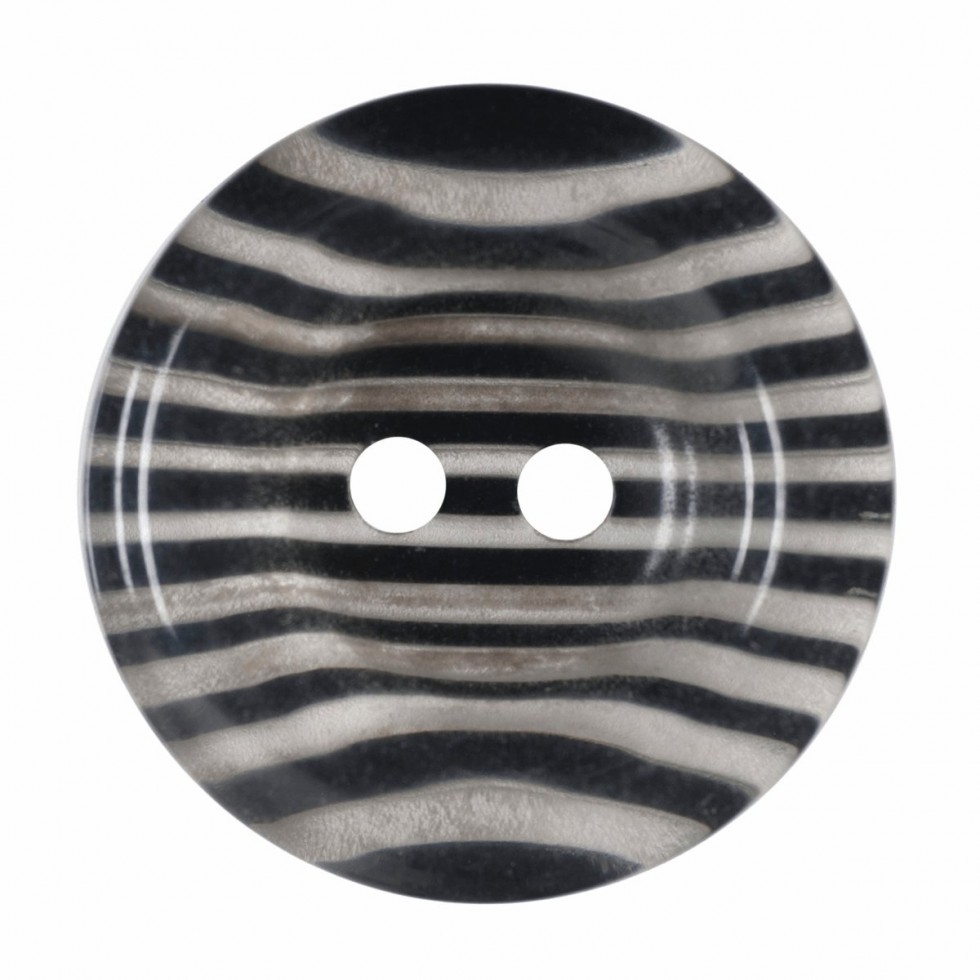 Hemline Round Stripy Buttons Black