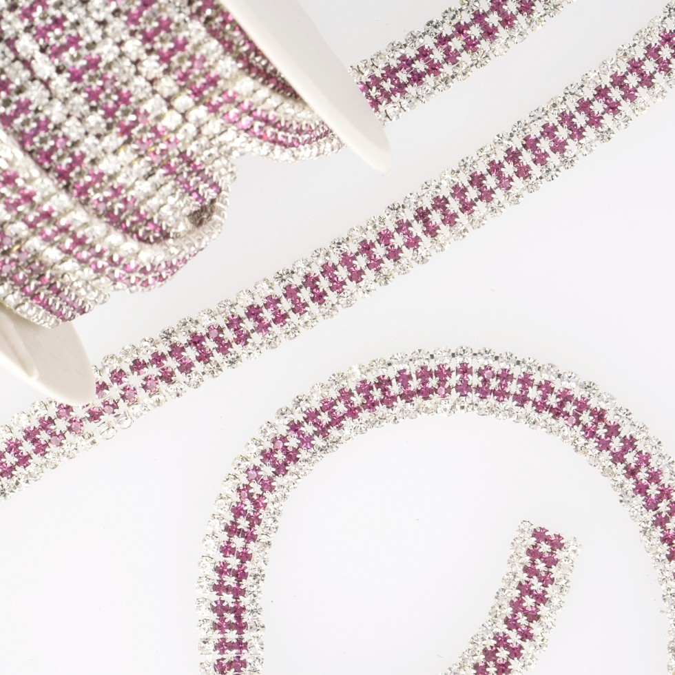 Stephanoise Rhinestone Diamante Trim Fuchsia Pink