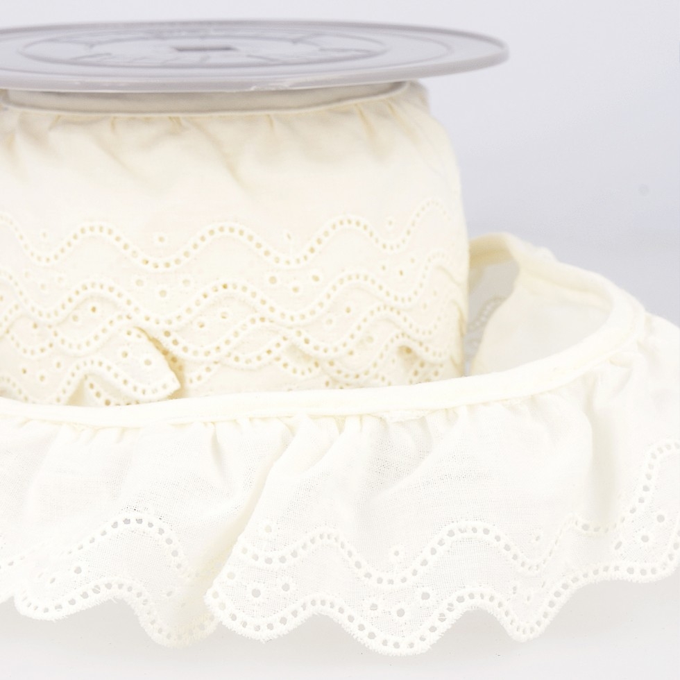 Stephanoise Eyelet Gathered Lace Trim Ecru