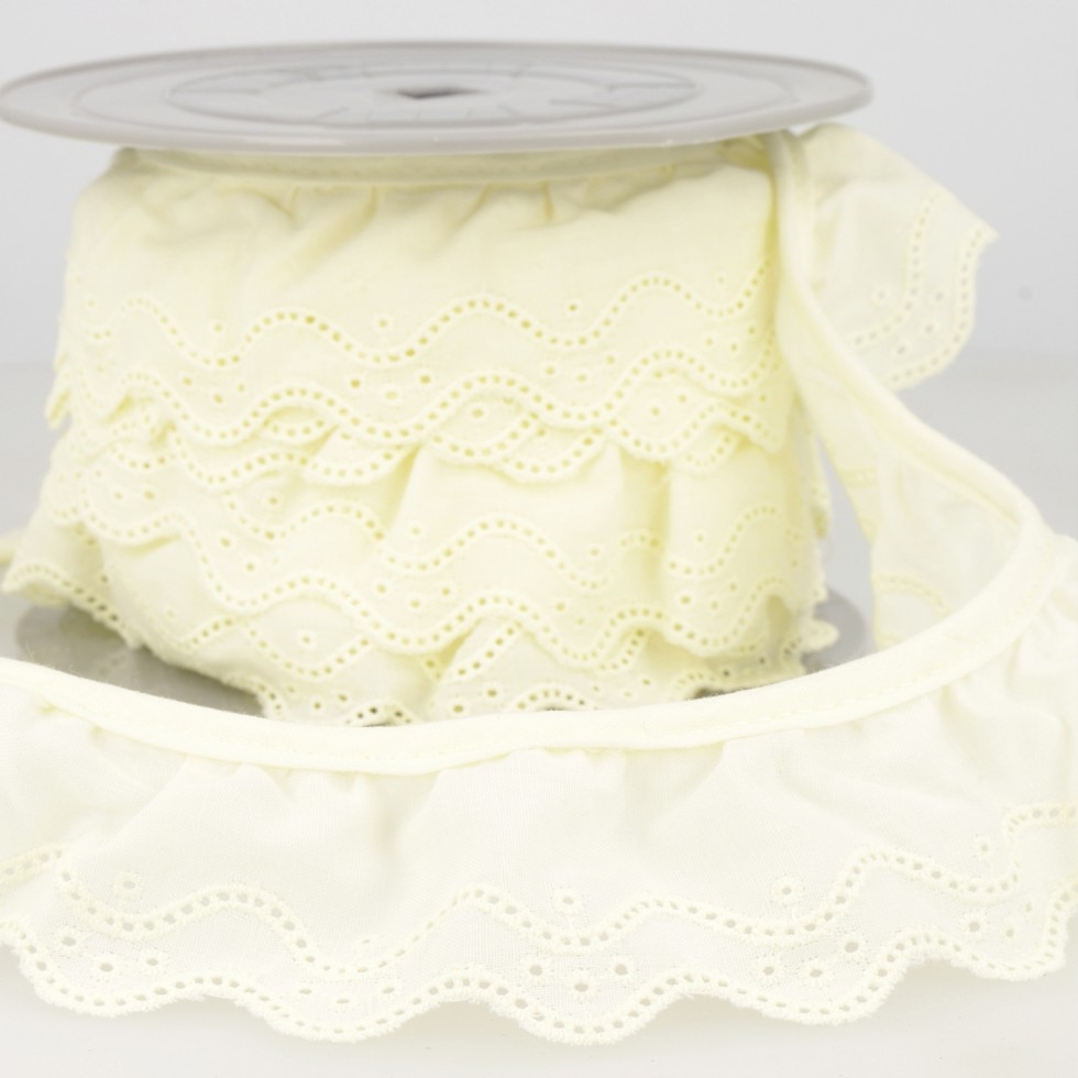 Stephanoise Eyelet Gathered Lace Trim Straw Yellow