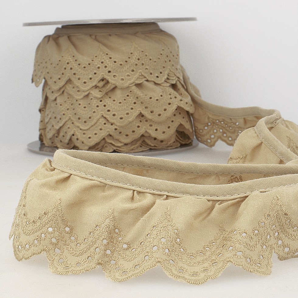 Stephanoise Eyelet Gathered Lace Trim Taupe