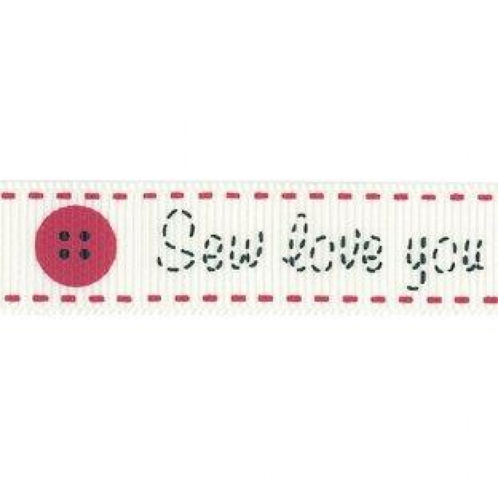 Bertie's Bows Sew Love You Grosgrain Ribbon Ivory Black Red