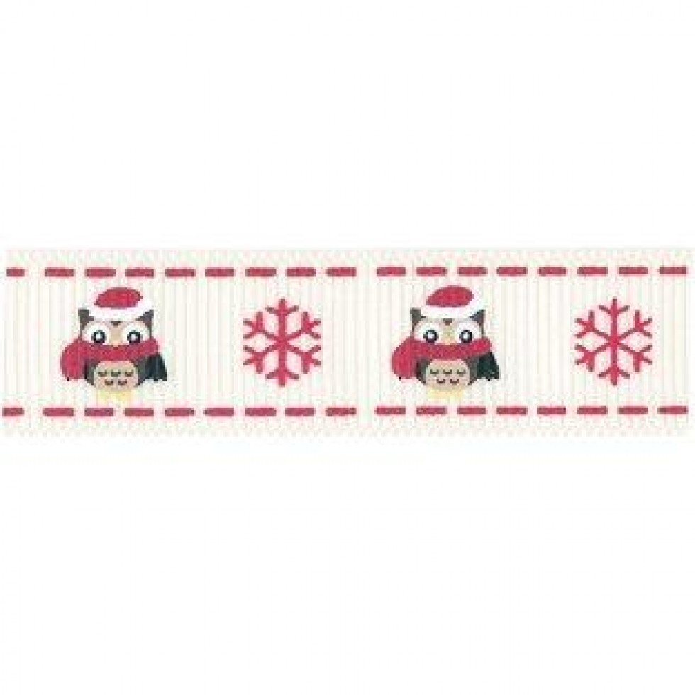Bertie's Bows Owl Snowflake Ribbon Ivory Black Red