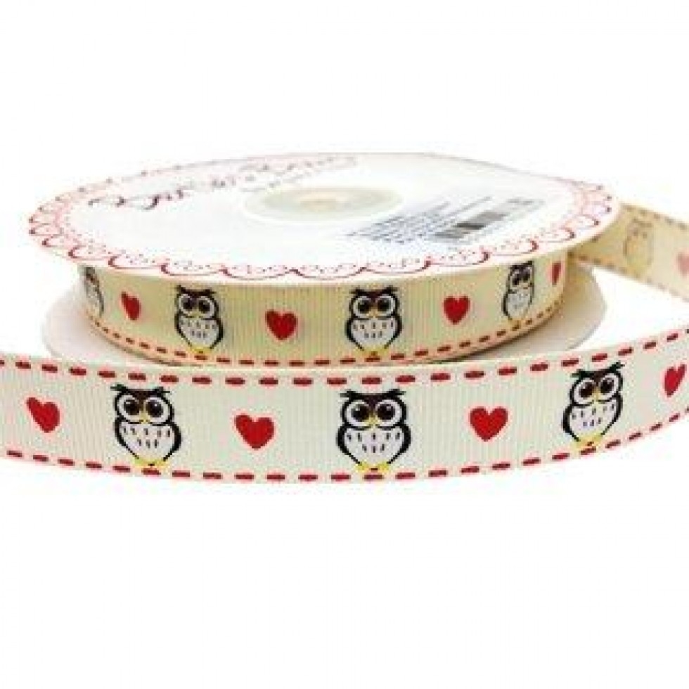 Bertie's Bows Owl Heart Ribbon Ivory Black Red