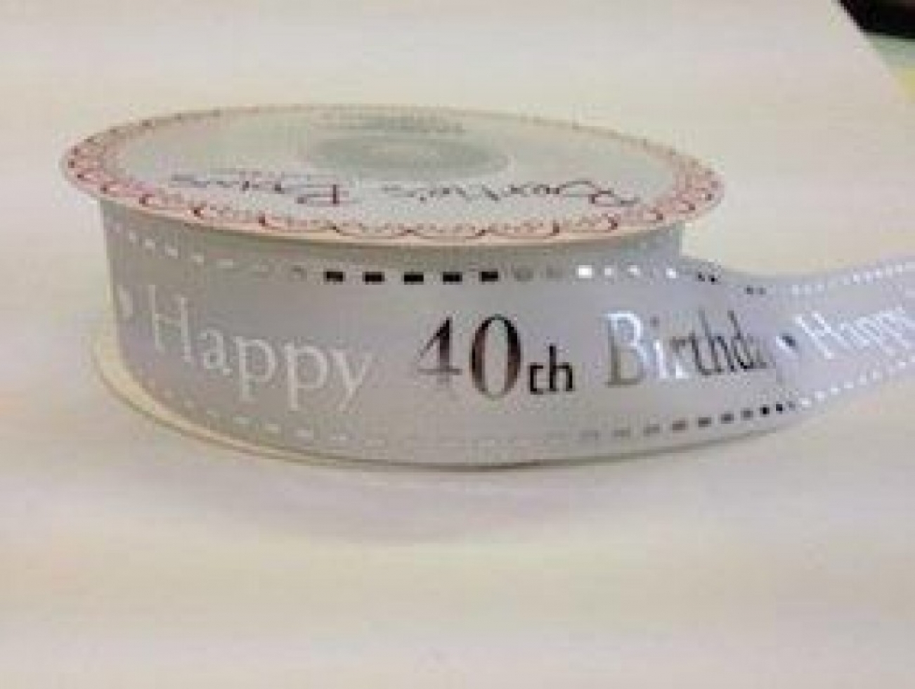 Bertie's Bows Happy Birthday Ribbon White & Silver 40th Birthday