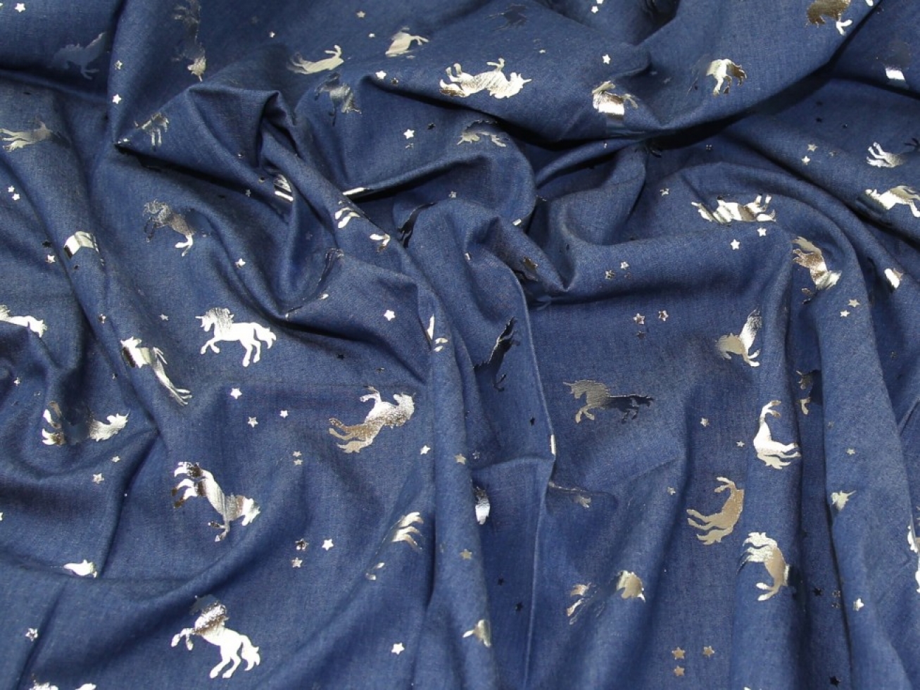 Foiled Chambray Fabric Silver